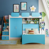 儿童上下铺双层床高低子母床多功能组合家具绿色带书桌衣柜可订制