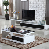 现代客厅茶几电视柜组合简约黑白可伸缩电视机柜钢化玻璃烤漆地柜