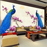 中式大型3D壁画高端孔雀油画客厅电视背景墙纸卧室办公室立体壁纸
