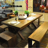全实木餐桌椅组合6人美式长方形饭桌会议桌复古原木loft咖啡长桌