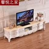 欧式天然大理石电视柜茶几组合客厅实木白色描金银地柜美式电视柜