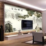 古典山水画仙鹤风景酒店客厅电视沙发卧室背景墙无缝壁画墙纸壁纸