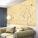 3D古典梅花花鸟酒店客厅电视沙发卧室背景墙无缝丝绸墙纸壁画壁纸