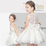 儿童夏季公主裙女童白色婚纱蓬蓬裙花童礼服表演 生日连衣裙子