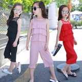 童装女童套装夏装2016新款雪纺中大童两件套韩版儿童装七分阔腿裤