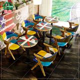新品美式乡村 复古实木扶手椅 咖啡厅桌椅 茶餐厅西餐厅酒吧桌椅