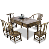 红木家具非洲鸡翅木小茶桌椅组合中式仿古实木方形泡茶台功夫茶几