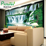 山水瀑布流水生财中式3d立体电视背景墙 定制大型无缝壁画无纺布