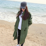 风衣女2016春装新款韩版中长款气质宽松薄款系带军绿色工装秋外套