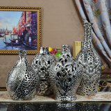 欧式陶瓷花瓶客厅创意摆件奢华电镀花插家居装饰电视酒柜结婚礼物