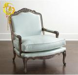 美式实木沙发椅法式复古做旧皮艺实木老虎椅单人沙发 欧式休闲椅
