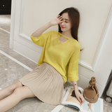 小冰定制夏季新品女装纯色宽松镂空打底上衣韩国显瘦针织短袖T恤