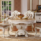 欧式餐桌 大理石圆桌象牙白餐桌椅组合西餐桌法式烤漆圆形6人饭桌