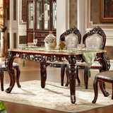 欧式大理石餐桌 餐桌椅组合1桌6椅 美式餐台实木雕花奢华餐厅桌子