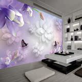 无纺布客厅电视背景3d大型墙纸壁画墙布紫色温馨浪漫花纹壁纸百合