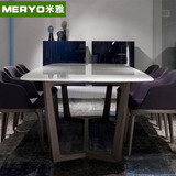 现代简约大理石餐桌 北欧实木创意饭桌水曲柳长方形餐桌椅组合6人