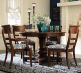 美式乡村实木圆餐桌法式复古做旧橡木餐桌圆桌欧式餐桌椅仿古家具