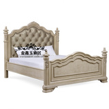 出口原单欧式实木雕花床法式布艺软包拉扣床美式乡村复古双人床