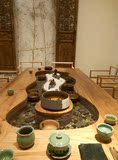 老船木榆木实木茶桌全自动原生态流水鱼缸茶台茶几景观家具组合