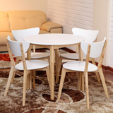白色实木餐桌椅组合洽谈桌桦木圆桌简约休闲餐桌餐椅套装