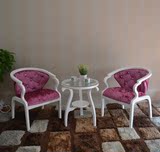 欧式田园圈椅围椅茶几三件套白色实木休闲咖啡桌椅组合美容院沙发