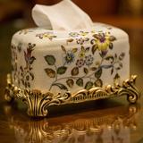 欧式茶几纸巾盒 美式餐桌陶瓷抽纸盒 客厅沙发浮雕奢华装饰品摆件