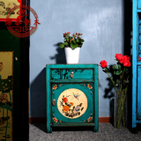 新中式手绘仿古床头柜松木复古新古典床头小型储物柜整装特价包邮