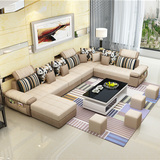 布艺沙发现代简约大小户型客厅家具可拆洗皮布沙发组合带凳子包邮