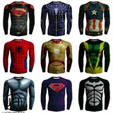 漫威超级英雄蜘蛛蝙蝠侠美国队长超人紧身衣 男士运动修身长袖T恤