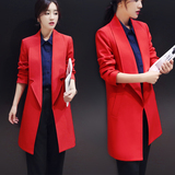 春秋韩国小西装女士外套2016新款秋装显瘦气质长袖小西服中长款潮