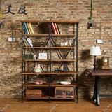 美式乡村铁艺做旧置物架 铁木餐边柜 实木书柜 收纳架 复古书架