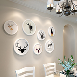 北欧装饰画 现代简约客厅挂画 卧室壁画圆形麋鹿组合玄关餐厅墙画