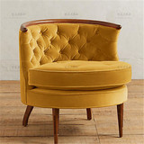 美式复古客厅沙发椅法式实木仿古单人沙发布艺拉扣客厅卧室休闲椅
