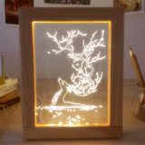 北欧宜家个性白鹿小夜灯创意生日礼物圣诞情侣相框实木LED小台灯