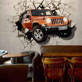 汽车破墙3D个性墙纸办公室餐厅酒吧无缝壁纸电视背景墙大型壁画