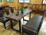 餐桌茶桌餐桌椅不规则金属组装松木原木美式乡村木做旧长方形书桌