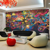 3D立体复古客厅沙发背景壁纸抽象艺术个性时尚KTV酒吧墙纸壁画树