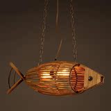 简约新中式现代灯创意酒吧鱼灯餐厅灯日式卧室东南亚竹编鱼形吊灯