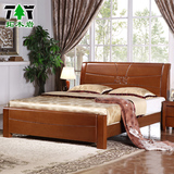 简约现代新中式大床全实木床橡木床1.8米双人床 卧室家具 木头床