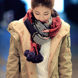 2015新款冬季围巾女 韩国学生可爱兔毛球球长款加厚保暖两用披肩