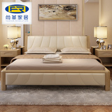 实木床双人床橡木家具皮软靠1.51.8全实木婚床大床北欧现代简约