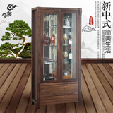 新中式酒柜客厅储物玻璃展示柜双门装饰柜子小酒柜黑胡桃木色家具