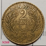 外国硬币/突尼斯 1941年 2francs 铜币