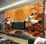 3D浮雕墙纸壁画仿玉雕大型客厅电视背景墙纸壁画中式大气福字壁纸