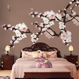 日式典雅樱花墙纸 复古床头电视墙壁纸 定制艺术手绘卧室大型壁画