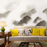 新中式手绘山水水墨壁纸  定制酒店会所办公室电视背景墙纸壁画