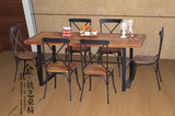 美式复古酒吧桌椅铁艺餐椅实木咖啡厅桌椅组合复古靠背椅餐厅餐椅