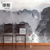 抽象水墨山水画背景墙壁纸 禅意客厅书房墙纸 定制黑白中国风壁画