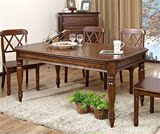 美式乡村做旧全实木餐桌 简约复古小户型长方形餐桌椅组合6人饭桌