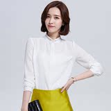 新款2016春夏双层小立领白色长袖雪纺衬衫女韩版大码职业打底上衣